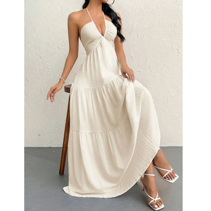 Linen Blend Halter Maxi Dress