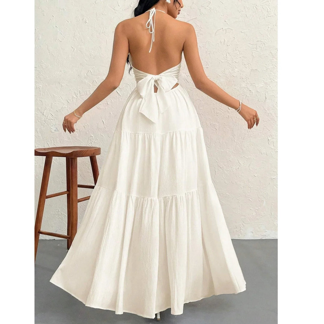 Linen Blend Halter Maxi Dress