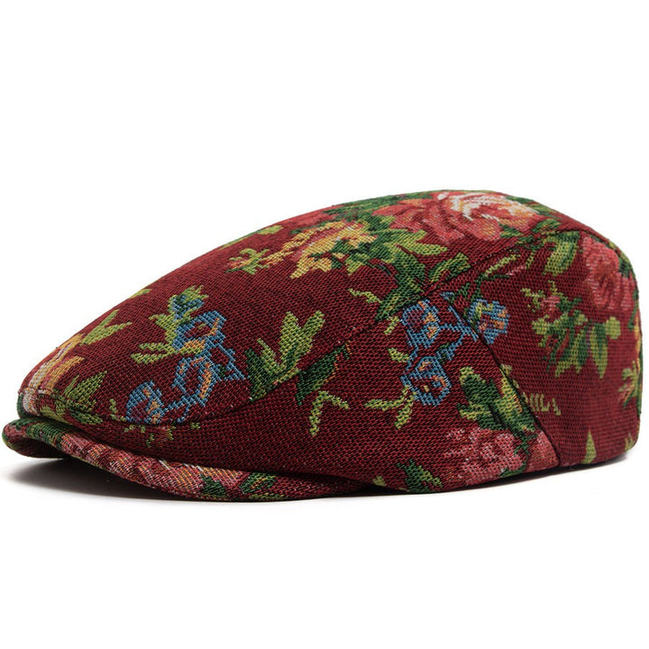 Beaumont Floral Print Cap - Crimson