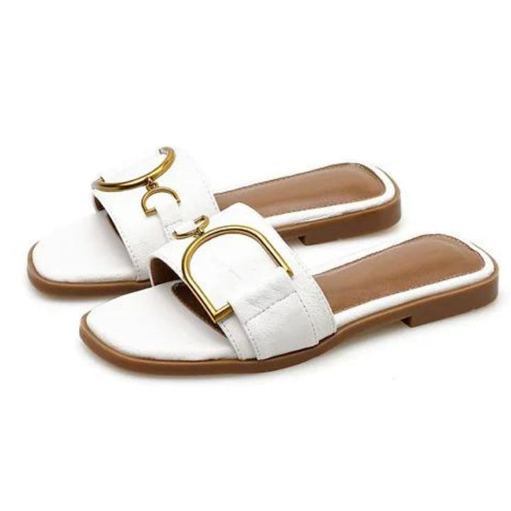 Beauregard Leather Square Sandals - Cloud White