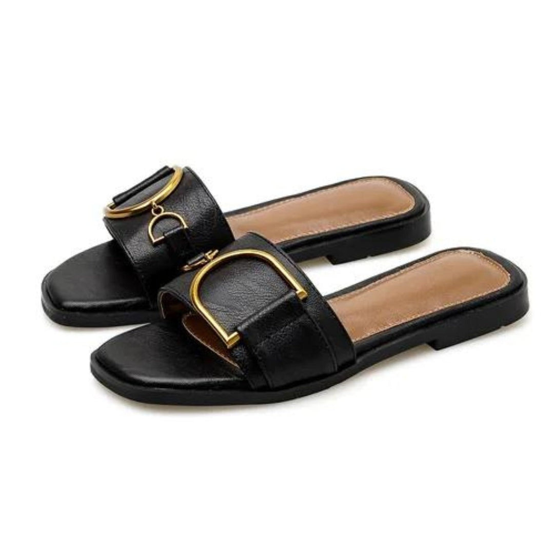 Beauregard Leather Square Sandals - Obsidian Black