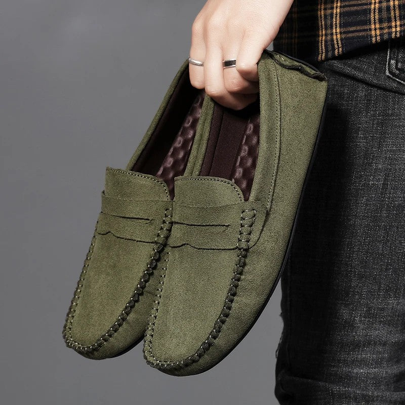 Belgravia Suede Driving Loafers - Olive Green