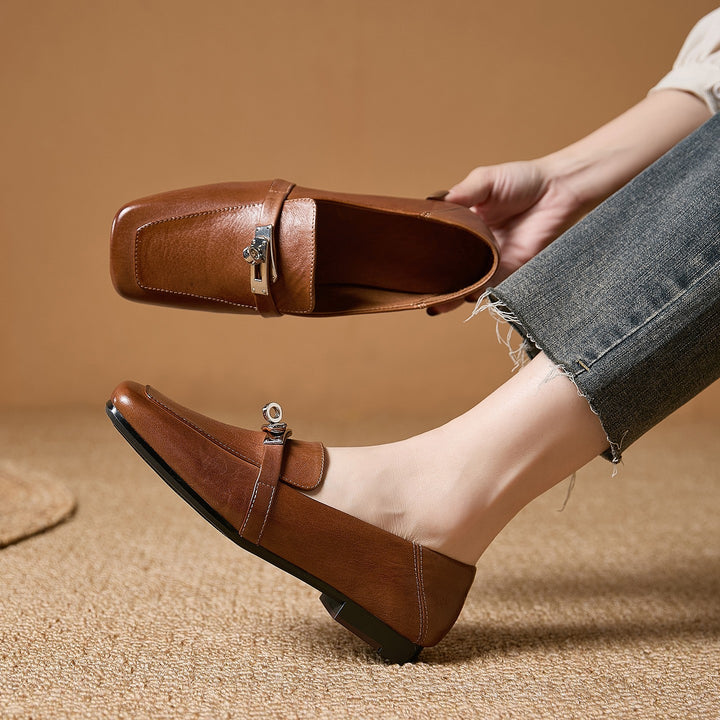 Bellagio Leather Square Pumps - Camel
