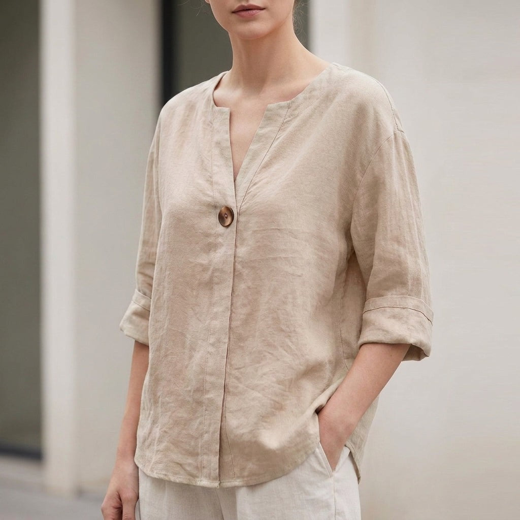 Bellagio Relaxed Linen Blouse - Apricot