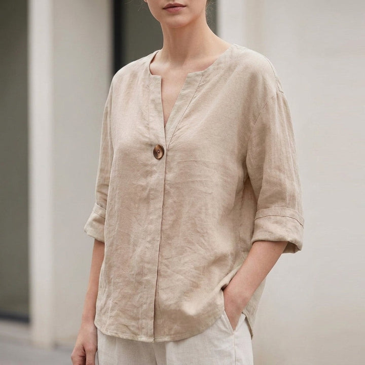 Bellagio Relaxed Linen Blouse - Apricot