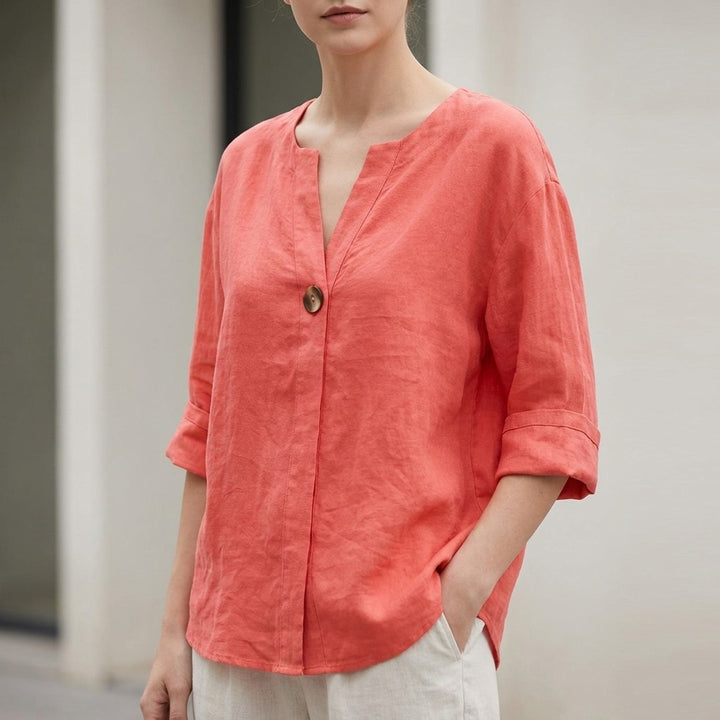 Bellagio Relaxed Linen Blouse - Clementine