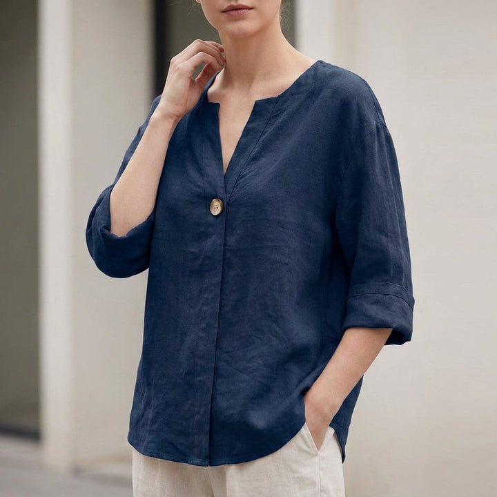 Bellagio Relaxed Linen Blouse - Midnight Navy