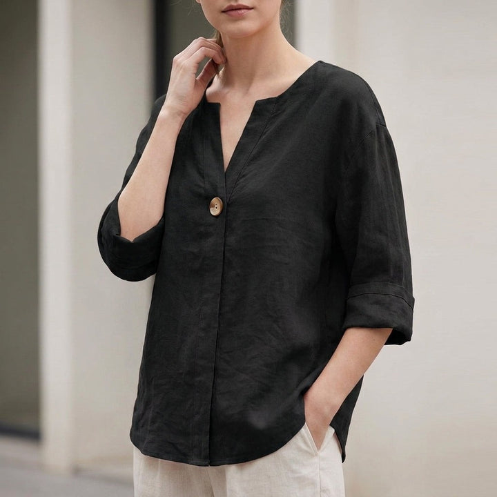 Bellagio Relaxed Linen Blouse - Onyx