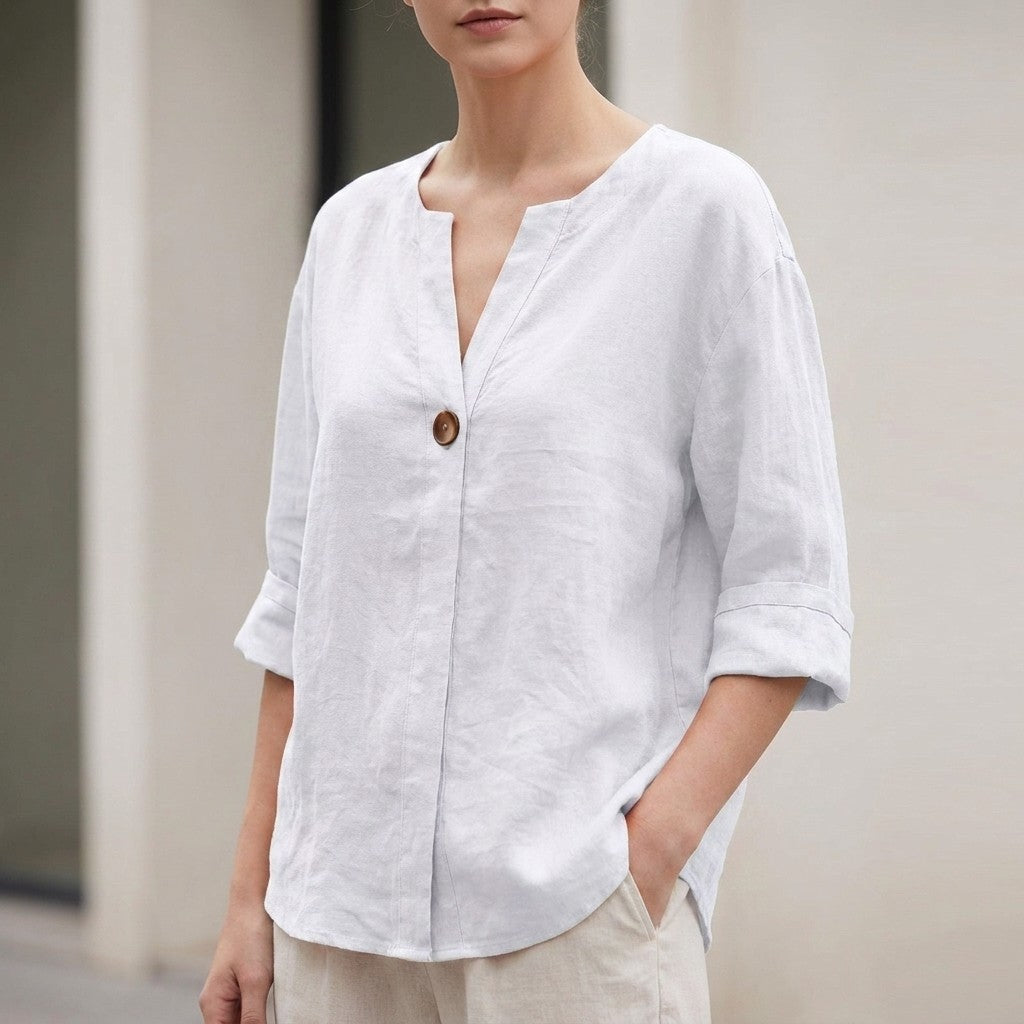 Bellagio Relaxed Linen Blouse - Optic White