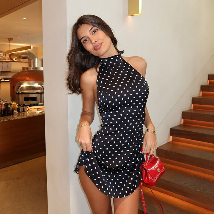 Bellina Halter Polka Dot Dress - Polka Dot