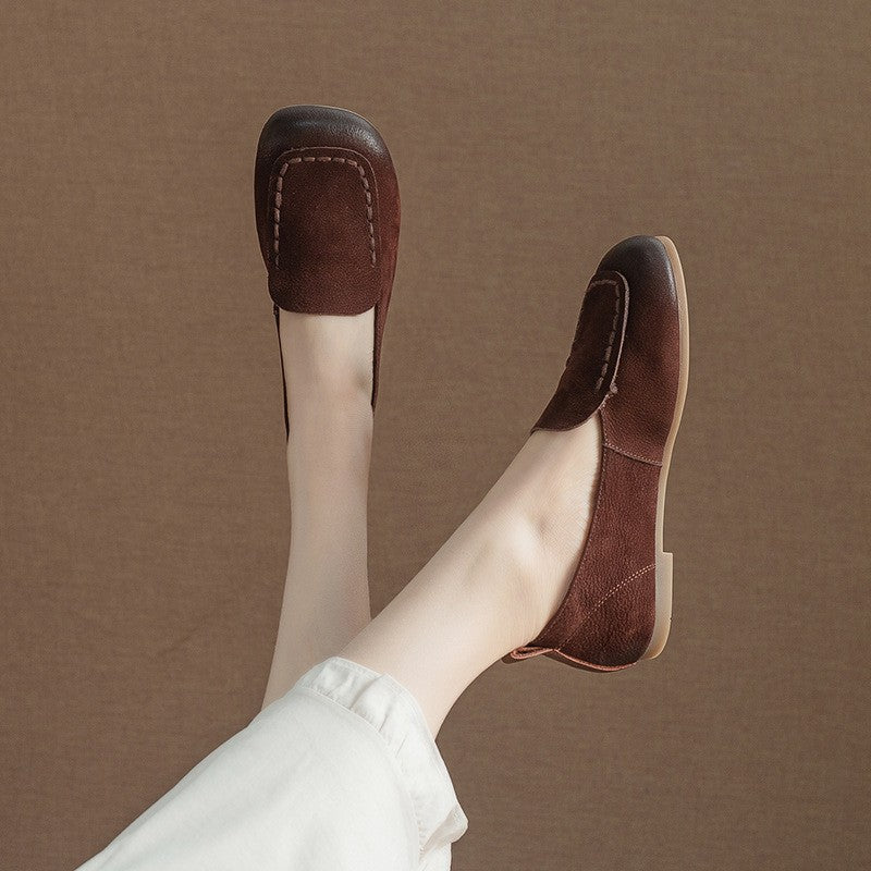 Bellucchi Genuine Leather Square Toe Loafers - Cocoa Brown