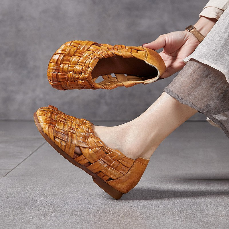 Bellucchi Woven Leather Sandals - Mustard Yellow