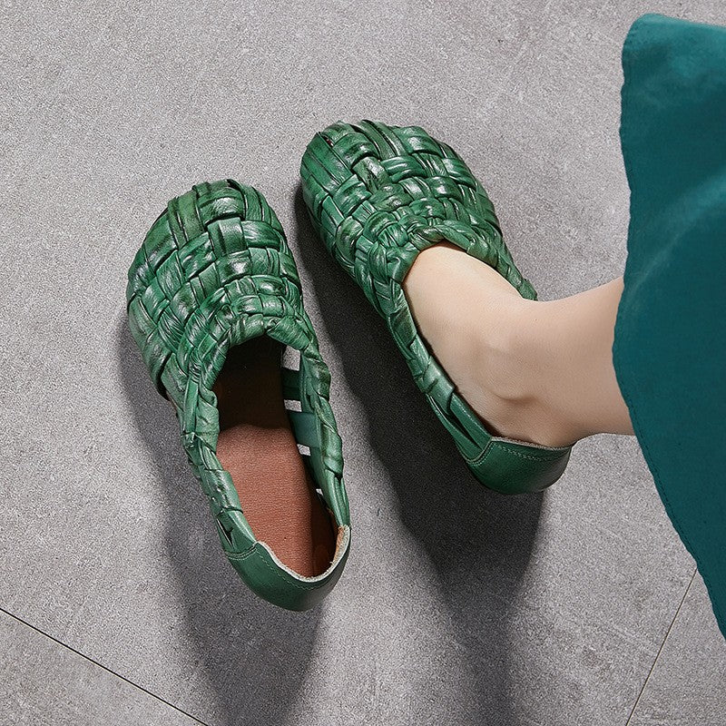 Bellucchi Woven Leather Sandals - Olive Green