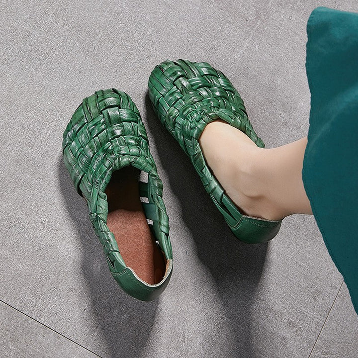 Bellucchi Woven Leather Sandals - Olive Green
