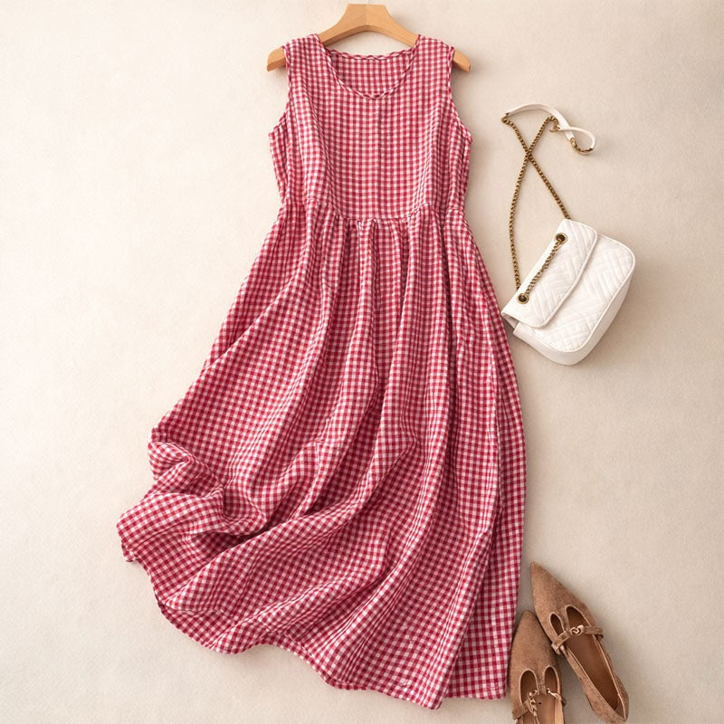 Belluno Checkered Midi Dress - Crimson