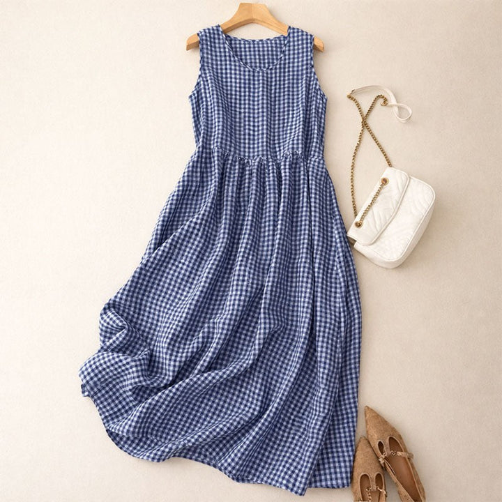 Belluno Checkered Midi Dress - Sky Blue