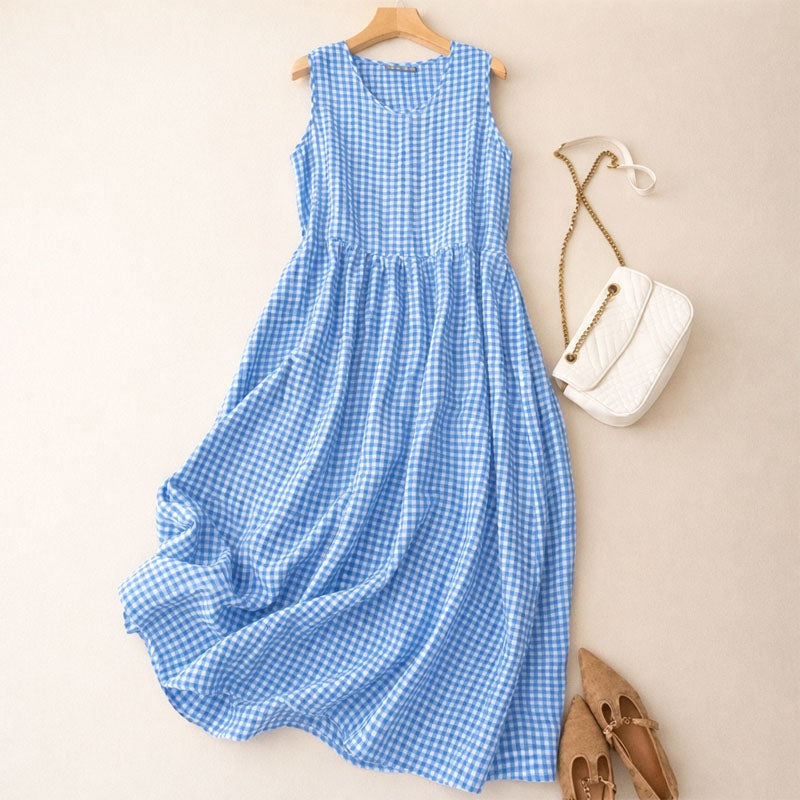 Belluno Checkered Midi Dress - Powder Blue