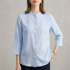 Bergamo Relaxed Mandarin Blouse - Cerulean