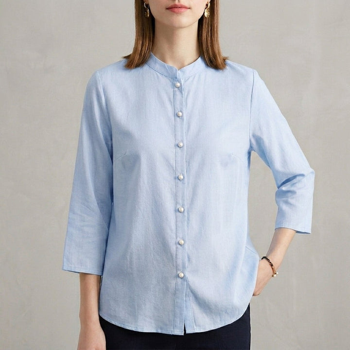 Bergamo Relaxed Mandarin Blouse - Cerulean