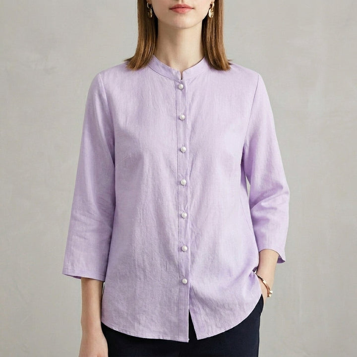 Bergamo Relaxed Mandarin Blouse - Lavender