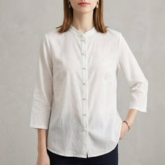 Bergamo Relaxed Mandarin Blouse - Optic White