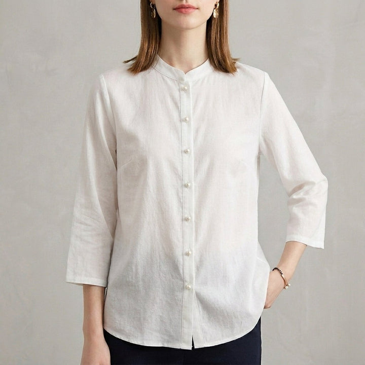 Bergamo Relaxed Mandarin Blouse - Optic White