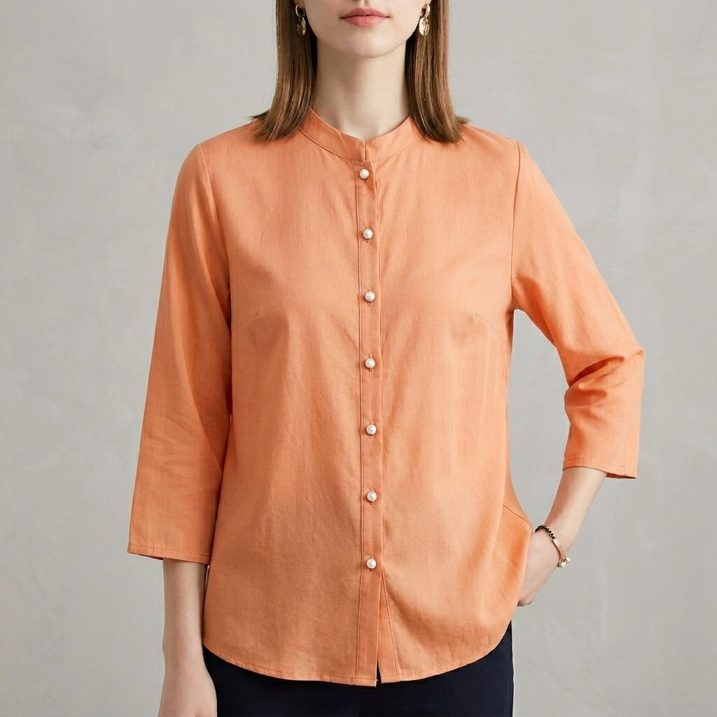 Bergamo Relaxed Mandarin Blouse - Terracotta