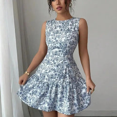 Biarritz Floral Mini Dress - Azure Bloom