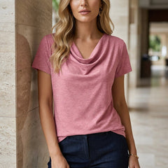 Birdie Draped Cowl Neck Tee - Crimson