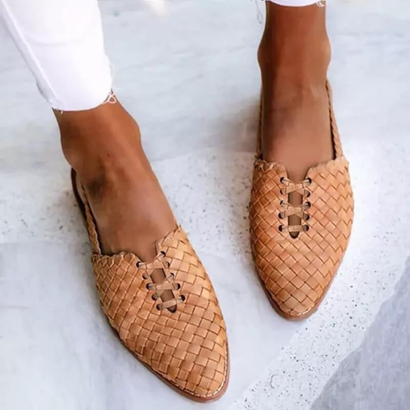 Cavalleri Woven Leather Pointed Mule Sandals - Cognac