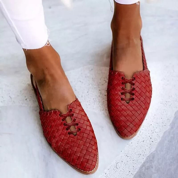 Cavalleri Woven Leather Pointed Mule Sandals - Crimson
