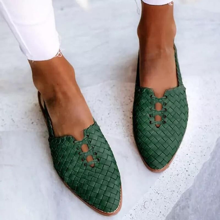 Cavalleri Woven Leather Pointed Mule Sandals - Forest Green
