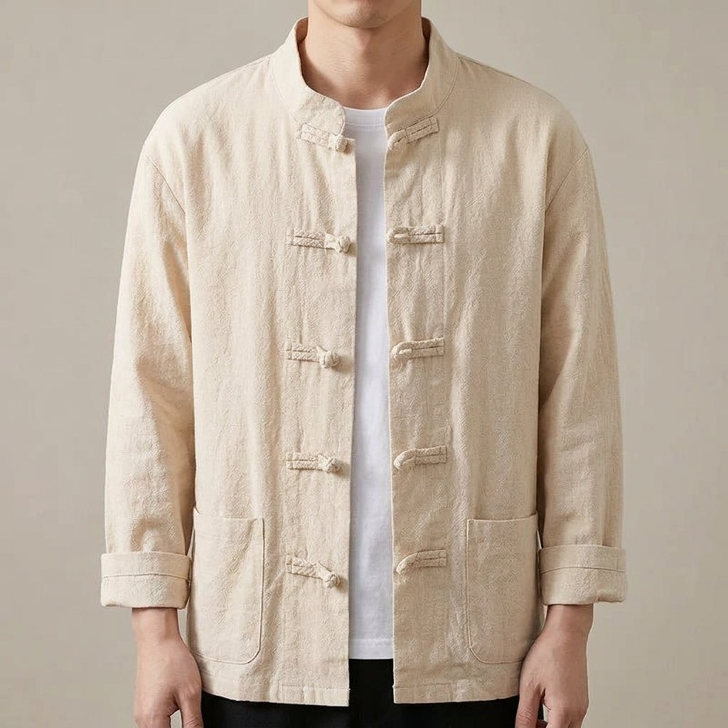Breeze Cotton-Linen Mandarin Collar Shirt