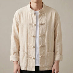 Breeze Cotton-Linen Mandarin Collar Shirt