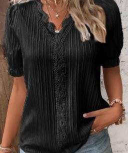Cervia Cutout Short Sleeve Blouse - Black