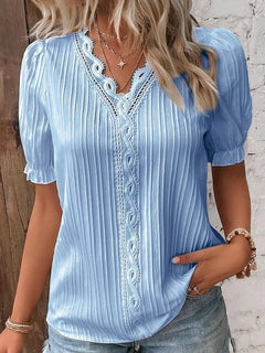 Cervia Cutout Short Sleeve Blouse - Sky Blue