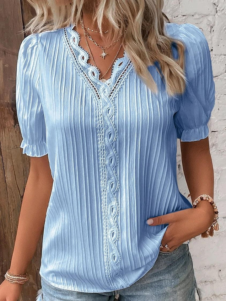 Cervia Cutout Short Sleeve Blouse - Sky Blue