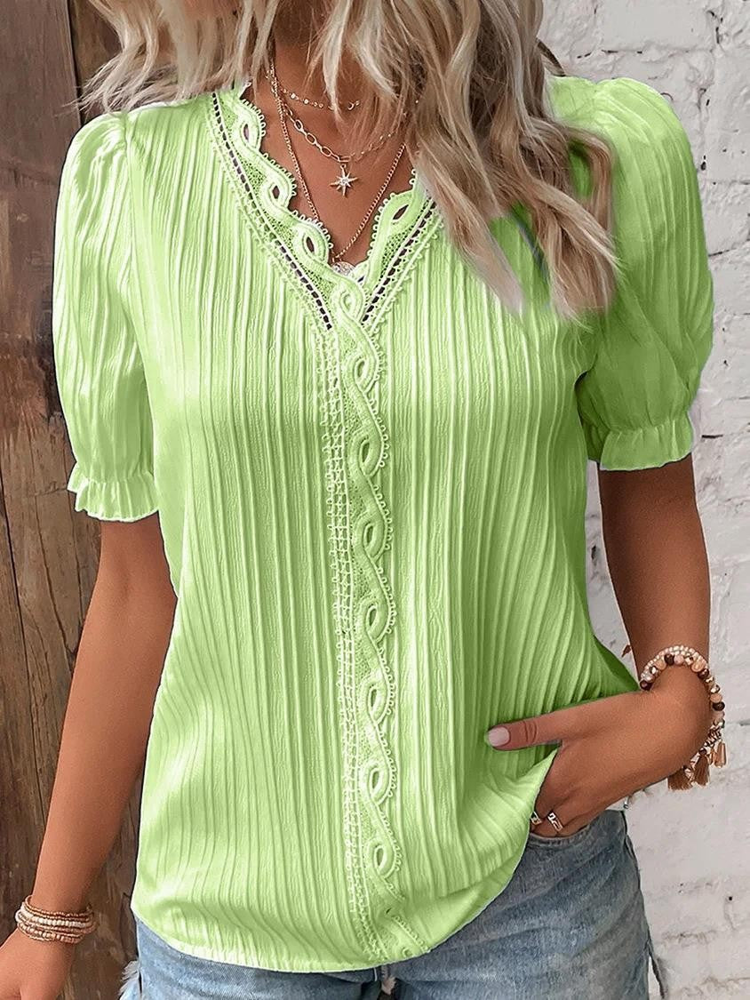 Cervia Cutout Short Sleeve Blouse - Mint Green