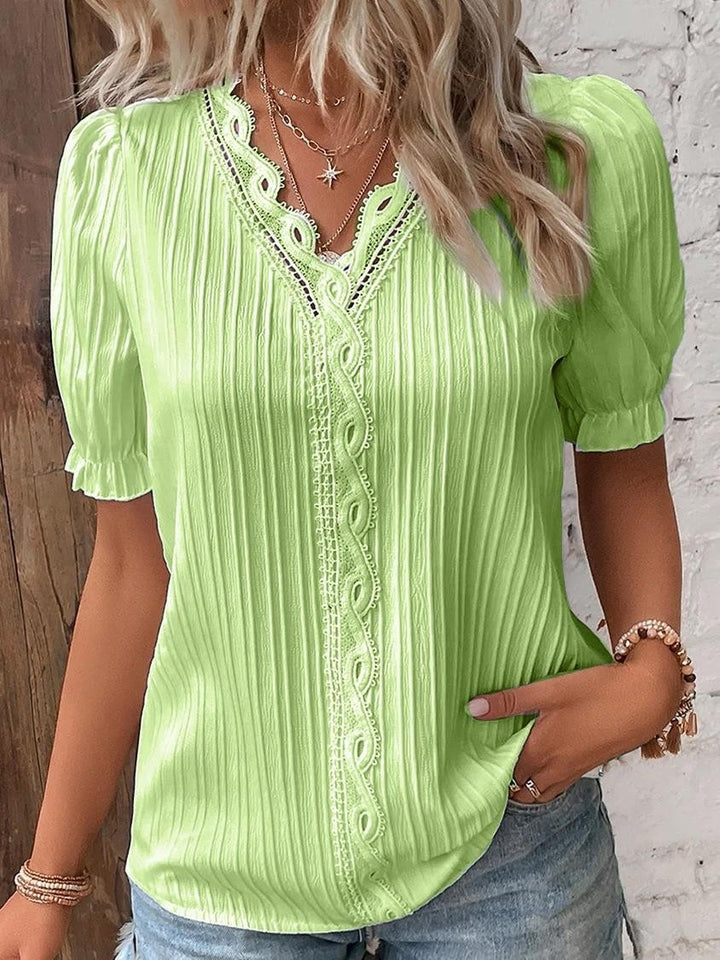 Cervia Cutout Short Sleeve Blouse - Mint Green