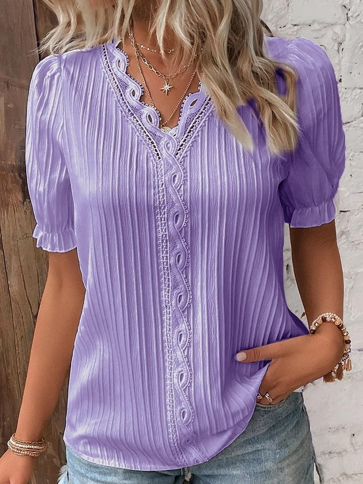 Cervia Cutout Short Sleeve Blouse - Plum