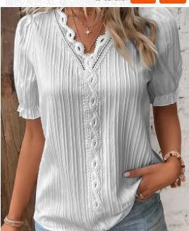 Cervia Cutout Short Sleeve Blouse - Stone Gray