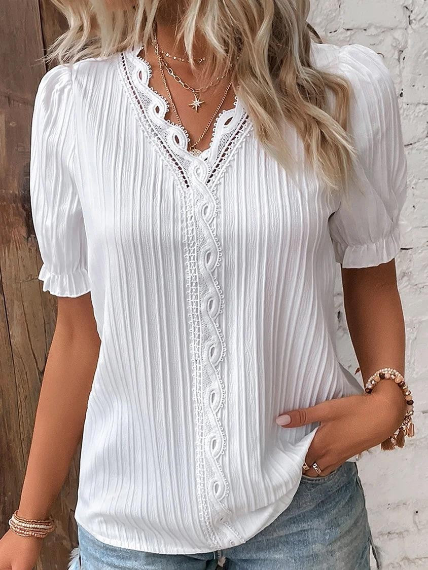 Cervia Cutout Short Sleeve Blouse - White