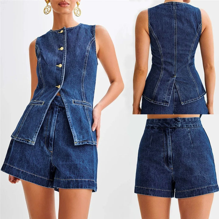 Chanoire Denim Vest Shorts Set