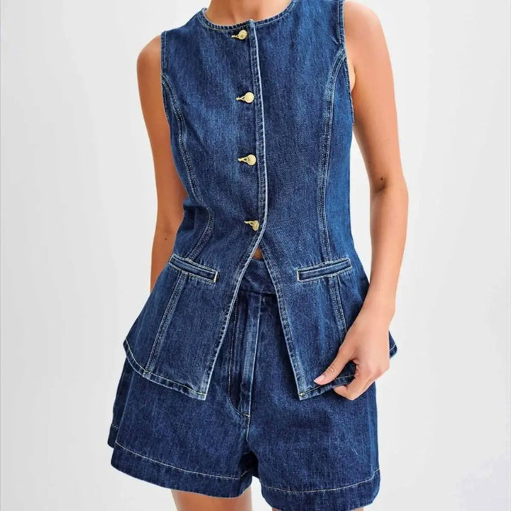 Chanoire Denim Vest Shorts Set