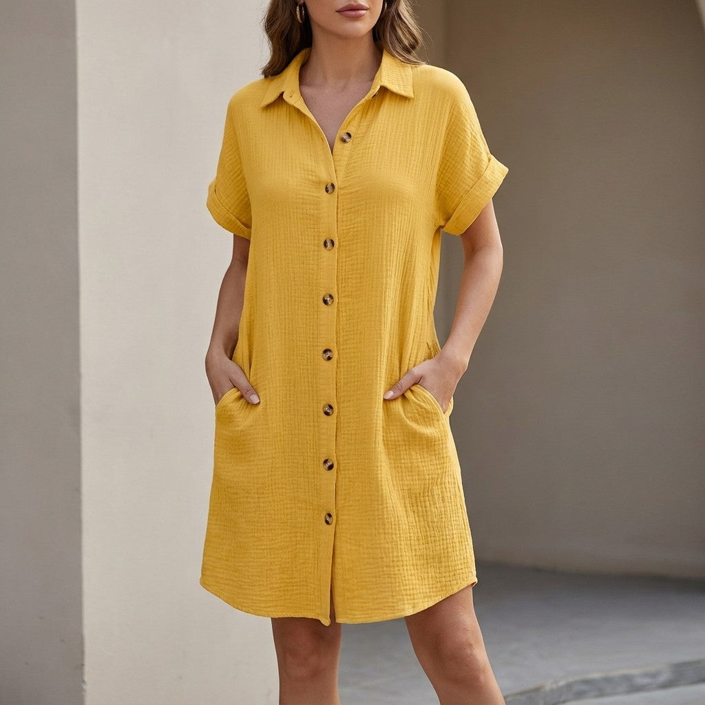 Chantilly Button-Front Shirt Dress - Saffron Yellow