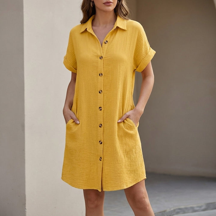 Chantilly Button-Front Shirt Dress - Saffron Yellow