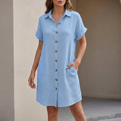 Chantilly Button-Front Shirt Dress - Azure Blue