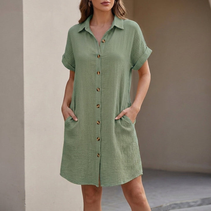 Chantilly Button-Front Shirt Dress - Olive Green