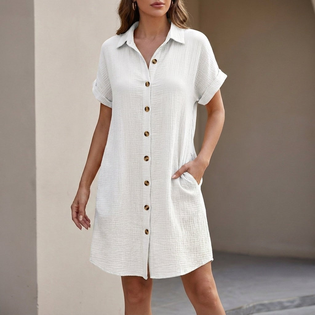 Chantilly Button-Front Shirt Dress - Optic White
