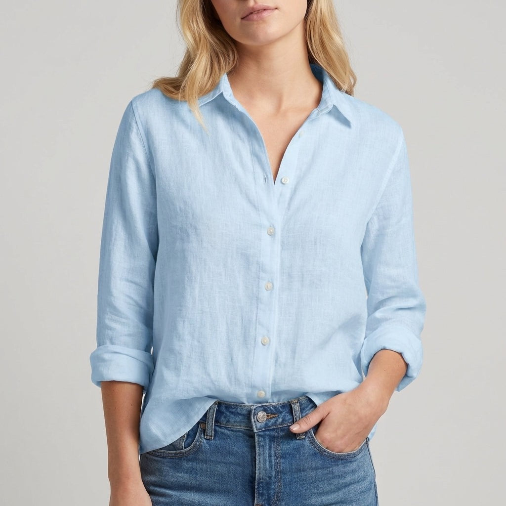 Chantilly Relaxed Button Blouse - Azure